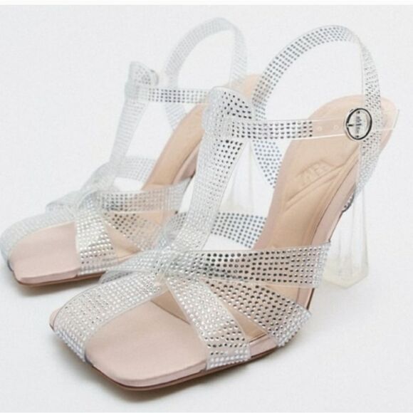 BRAND NEW ZARA RHINESTONE VINYL HEELED SANDAL - Picture 4 of 16